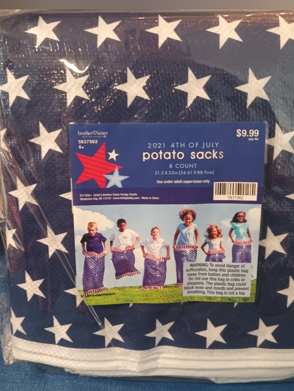 4th of July Star Potato Sack Set - Patriotic Navy & White Set Of 8
